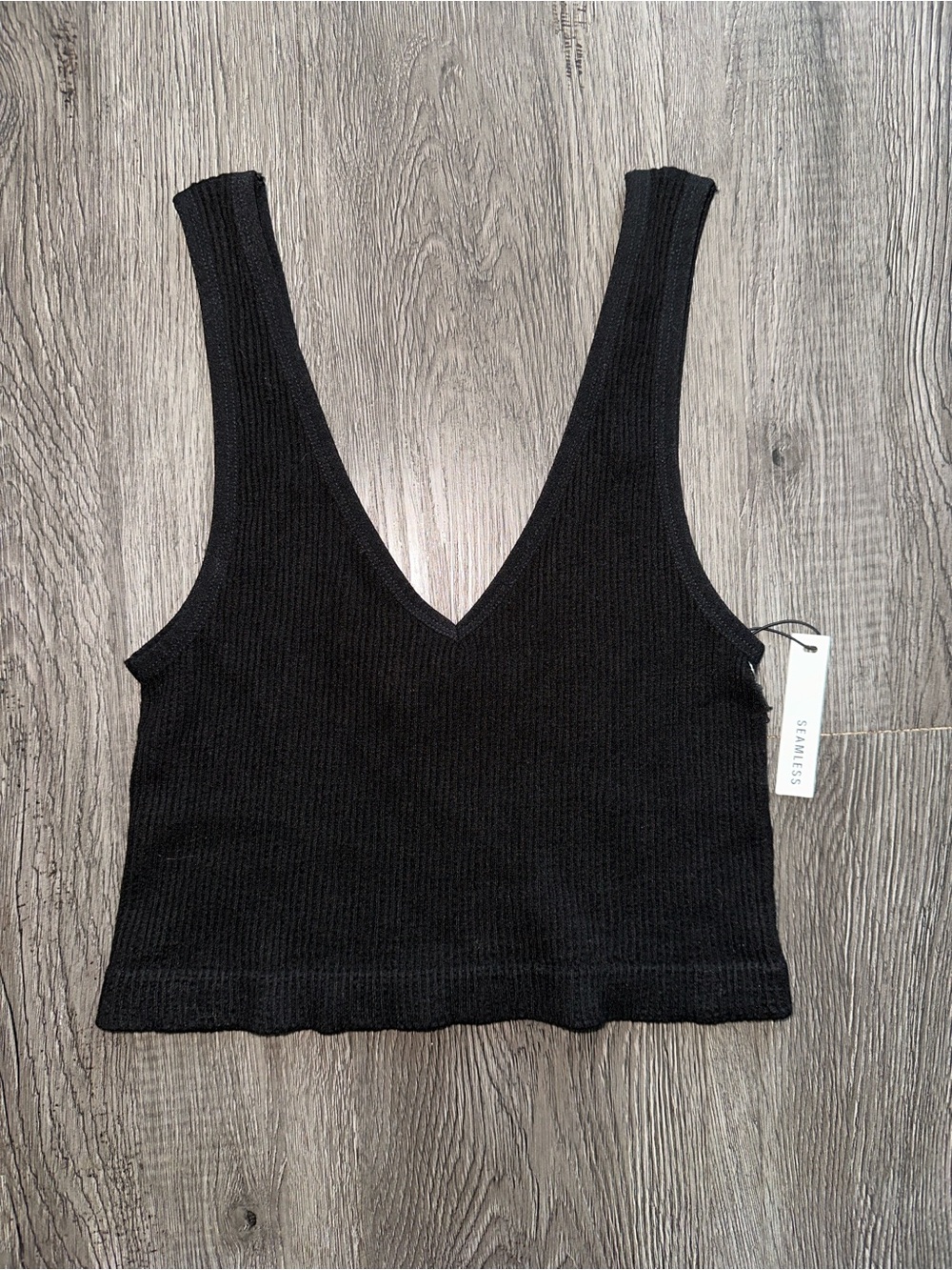 Black Ribbed V-Neck Crop Tank
